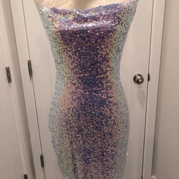 Shimmer Beauty Sequin Cowl Neck Mini Dress - Picture 6 of 10